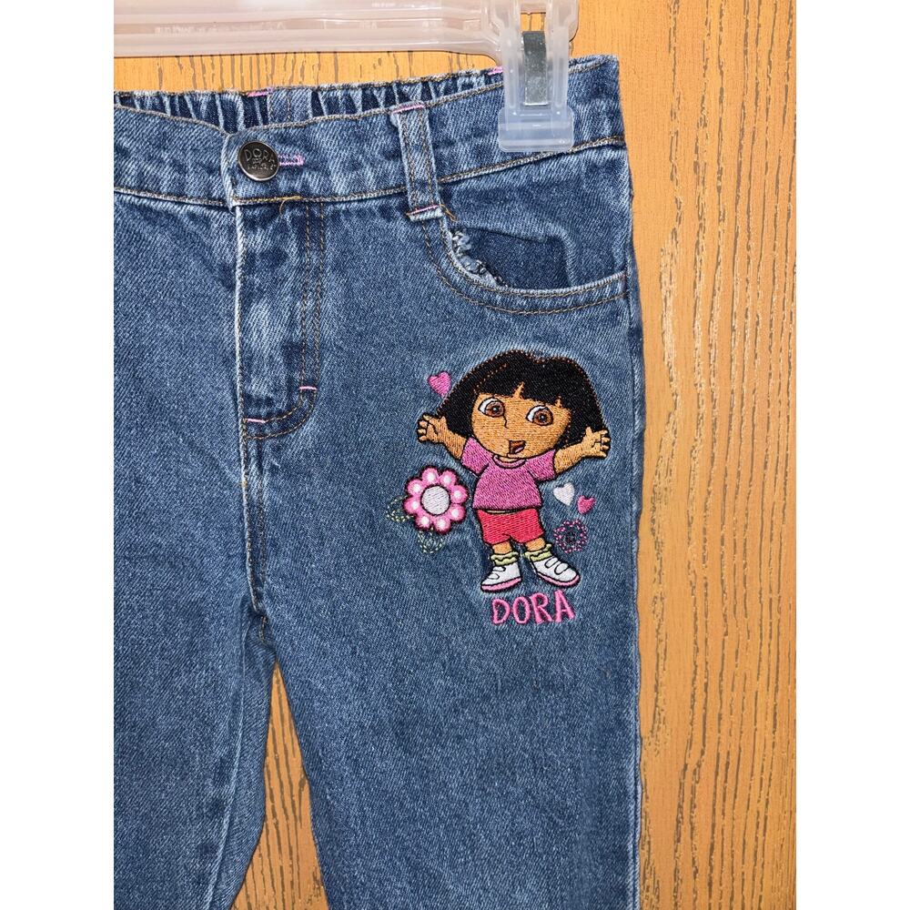 Vintage Y2K Nick Jr. Dora the Explorer embroidered girls’ jeans elastic waist 6X - Picture 3 of 7